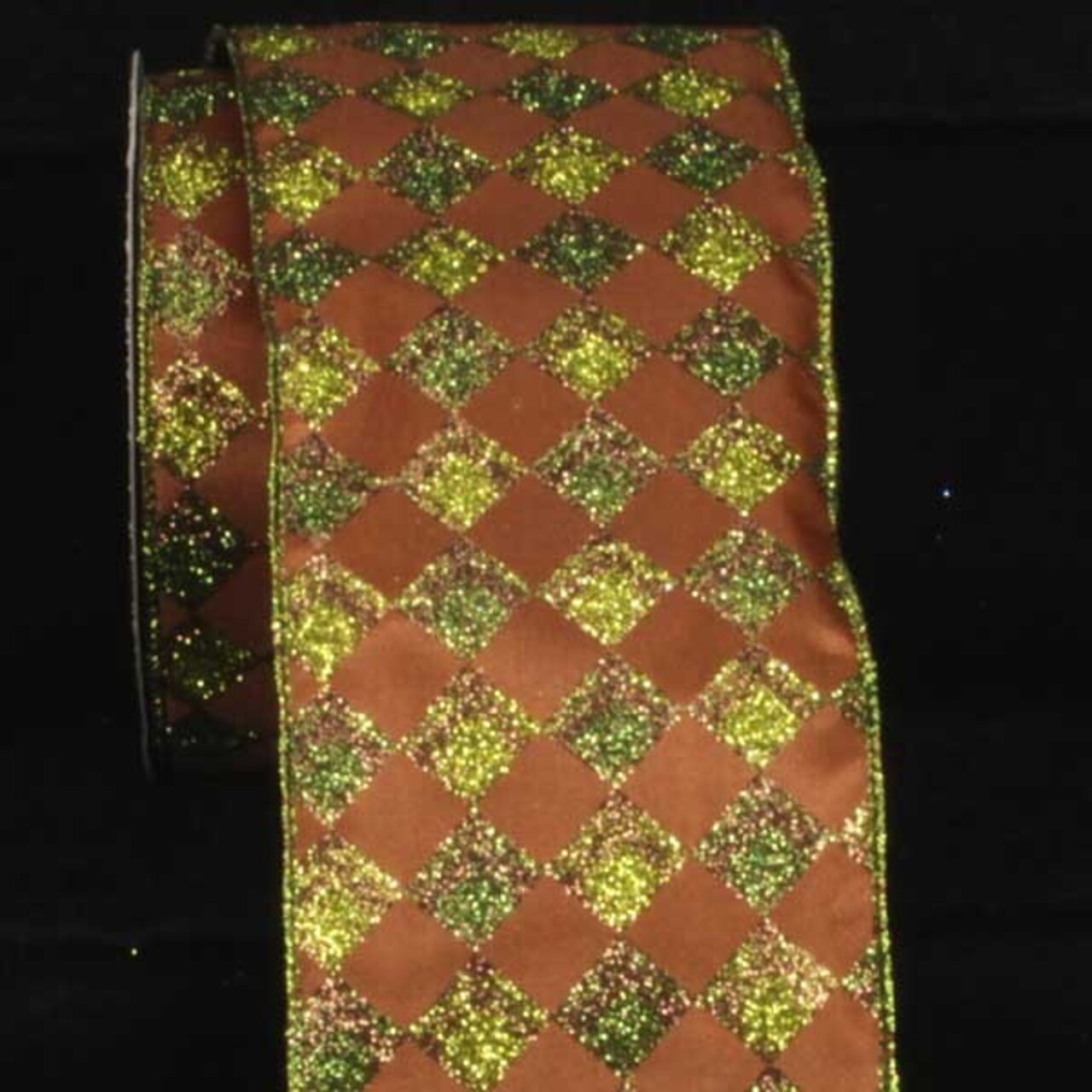 The Ribbon People Brown and Green Glitter Harlequin Wired Craft Ribbon 4" x 20 Yards